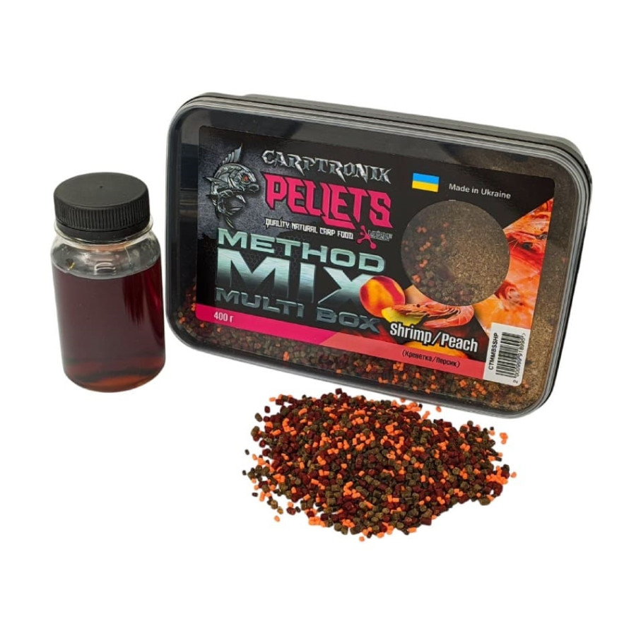 Пелетс Carptronik Method mix Multi Box, 400g (Ликвид Креветка-персик 100g)