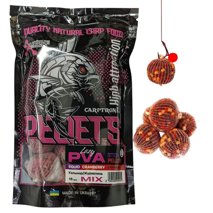 Готовый ПВА стик Carptronik lazy PVA stick Squid/Cranberry (Кальмар/Клюква) 15шт
