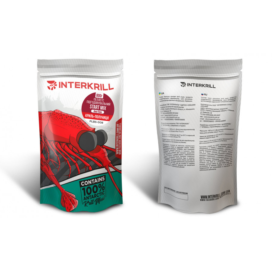 Пелетс Start Mix 4Х6mm Криль Клубника 800g