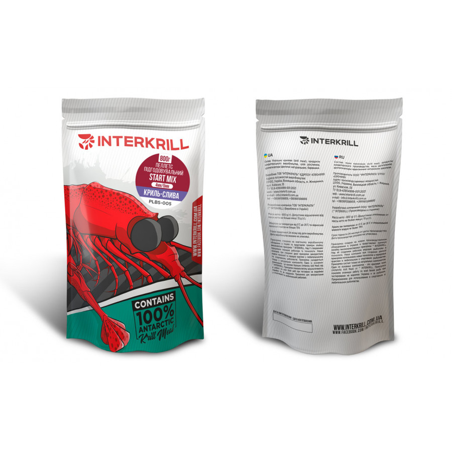 Пелетс Start Mix 4Х6mm Криль Слива 800g