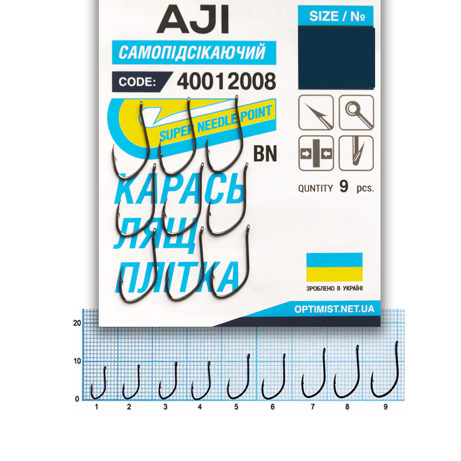 Гачок Optimist AJI BN самопідсікаючий  Карась, лящ, плотва № 2