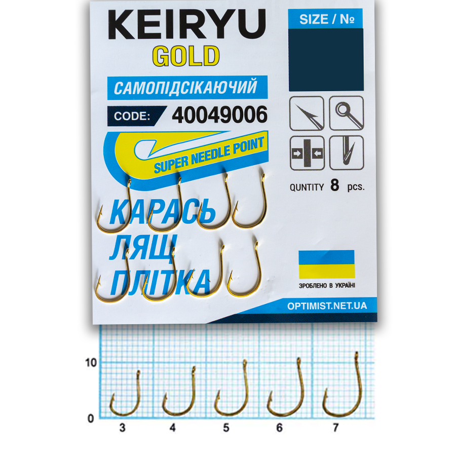 Крючок Optimist KEIRYU GOLD самоподсекающие (карась, лещ, плотва) № 3