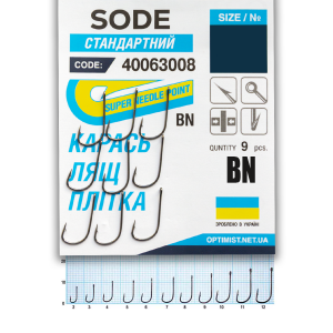 Гачок Optimist Sode BN стандарт (карась,лящ,плотва) № 9 Гачок Optimist Sode BN стандарт (карась,лящ,плотва) № 9