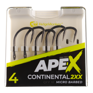 Крючок карповый RidgeMonkey Ape-X Continental 2XX Barbed size 4