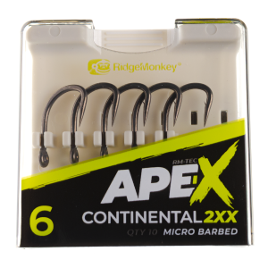Крючок карповый RidgeMonkey Ape-X Continental 2XX Barbed size 6