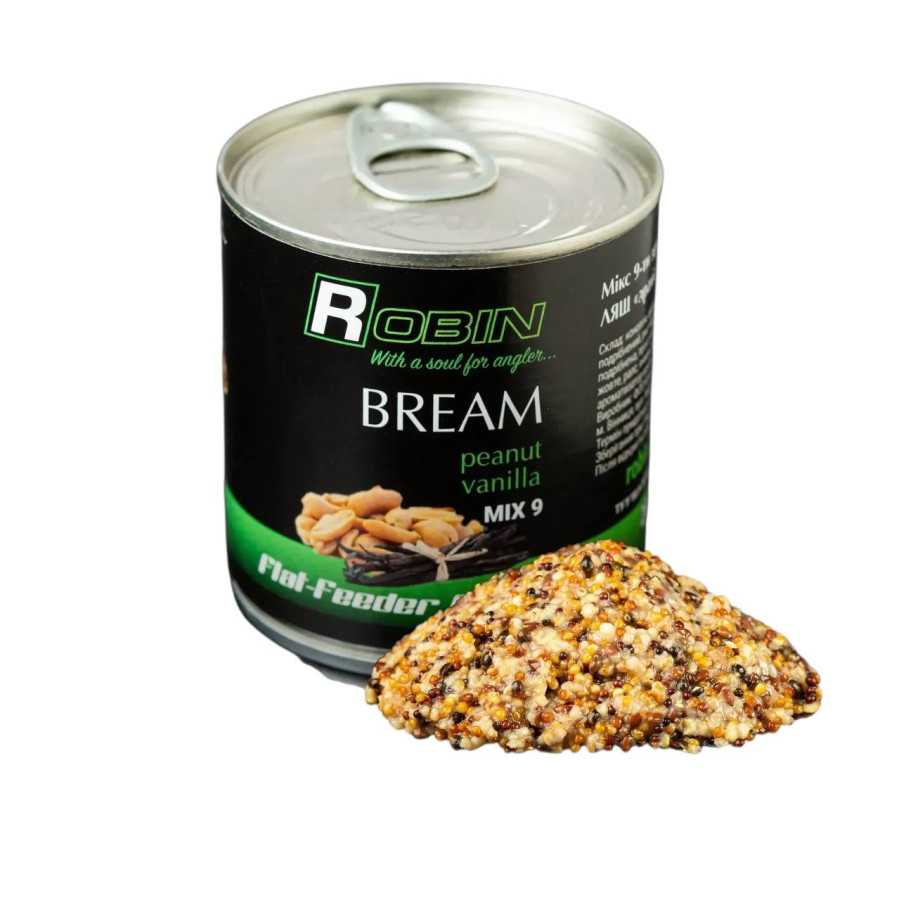MIX-9 зерен ROBIN Лещ Арахис-Ваниль 200 ml. ж/б