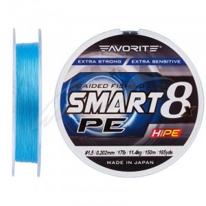 Шнур Favorite Smart PE 8x 150м (sky blue) # 1.5 / 0.202mm 17lb / 11.4kg Шнур Favorite Smart PE 8x 150м (sky blue) # 1.5 / 0.202mm 17lb / 11.4kg