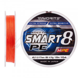 Шнур Favorite Smart PE 8x 150м (red orange) # 0.5 / 0.117mm 8lb / 4.1kg Шнур Favorite Smart PE 8x 150м (red orange) # 0.5 / 0.117mm 8lb / 4.1kg