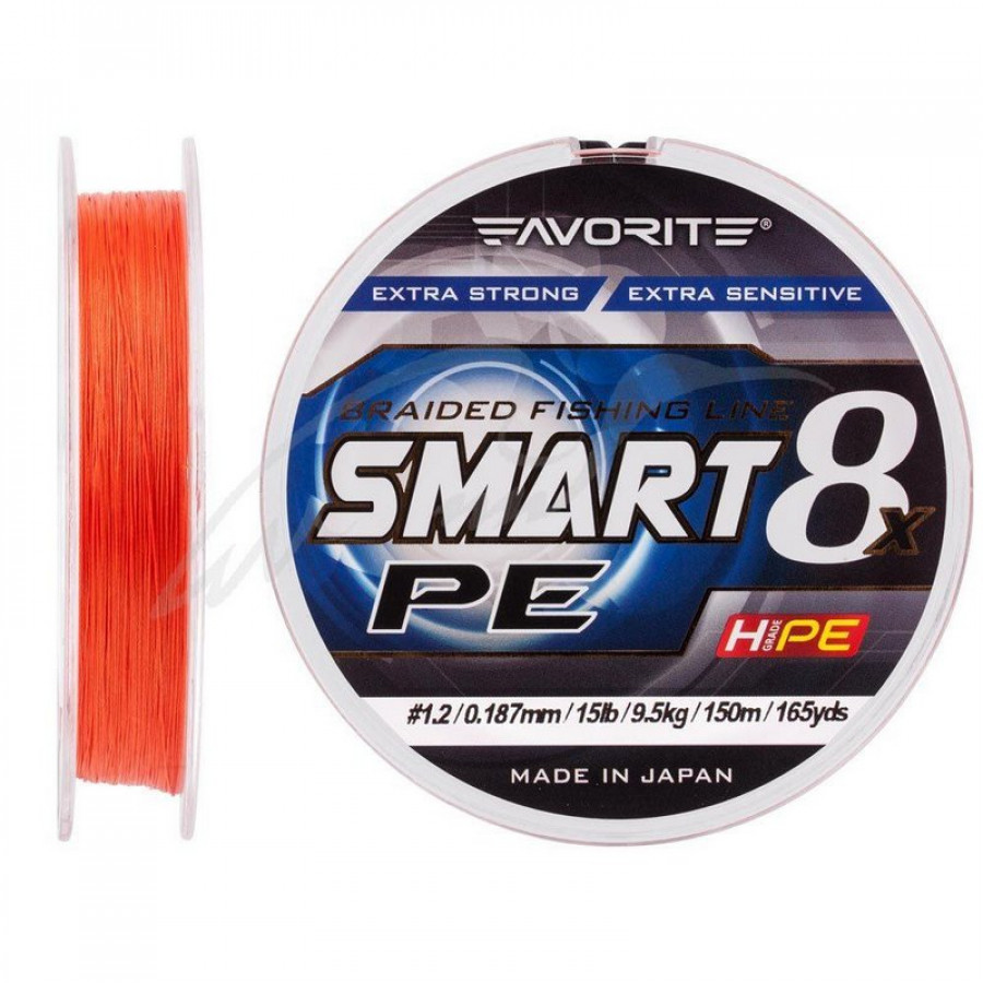 Шнур Favorite Smart PE 8x 150м (red orange) # 1.2 / 0.187mm 15lb / 9.5kg