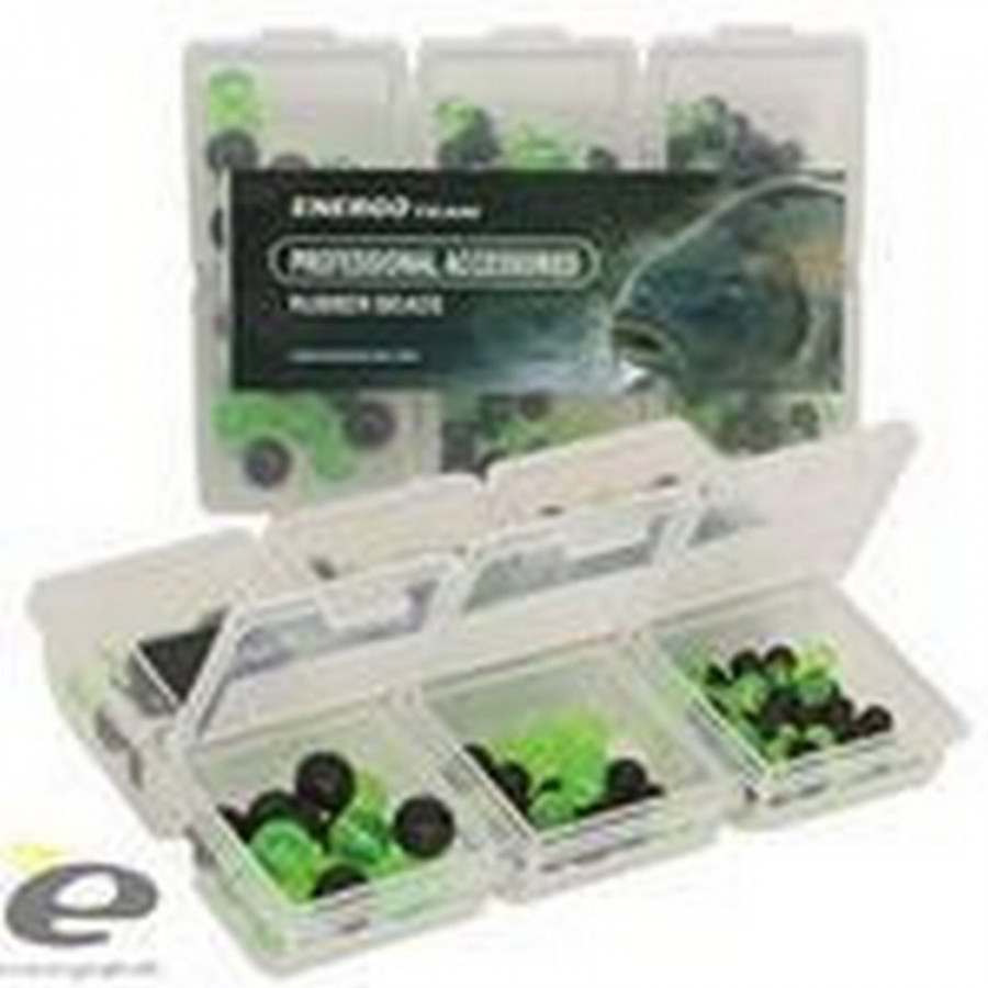 ET Набір намистинок ГУМОВИХ 6 видів в коробочці (чорні + зелені)